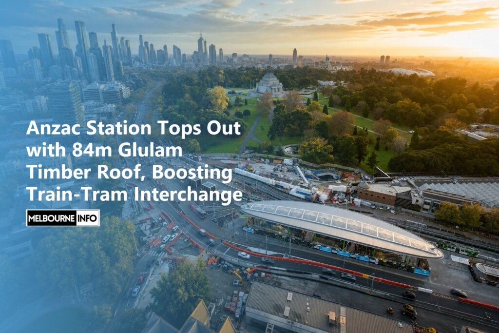 AI Generated - Anzac Station Tops Out with 84m Glulam Timber Roof, Boosting Train-Tram Interchange